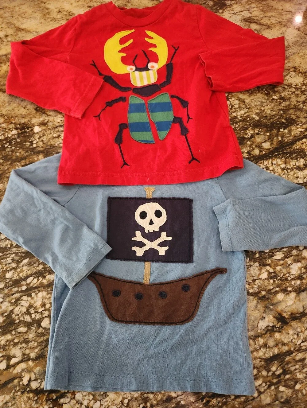 Kids Bug & Pirate Long Sleeve Tops - Red Beetle, Light Blue Pirate 2/3